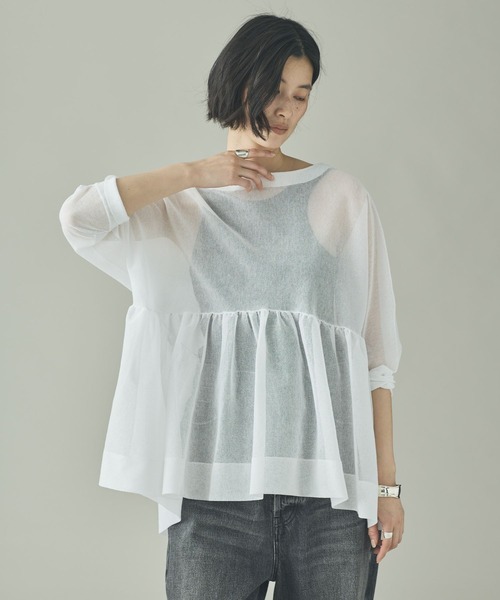 Curensology（カレンソロジー）の「Curensology(カレンソロジー)/シアーギャザーニットプルオーバー（ニット/セーター・レディース・ホワイト/ブラック/ライトピンク・FREE）」の16枚目の写真