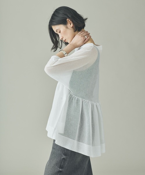 Curensology（カレンソロジー）の「Curensology(カレンソロジー)/シアーギャザーニットプルオーバー（ニット/セーター・レディース・ホワイト/ブラック/ライトピンク・FREE）」の17枚目の写真