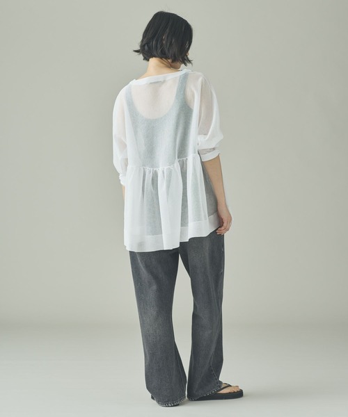 Curensology（カレンソロジー）の「Curensology(カレンソロジー)/シアーギャザーニットプルオーバー（ニット/セーター・レディース・ホワイト/ブラック/ライトピンク・FREE）」の9枚目の写真