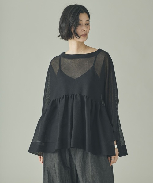 Curensology（カレンソロジー）の「Curensology(カレンソロジー)/シアーギャザーニットプルオーバー（ニット/セーター・レディース・ホワイト/ブラック/ライトピンク・FREE）」の10枚目の写真