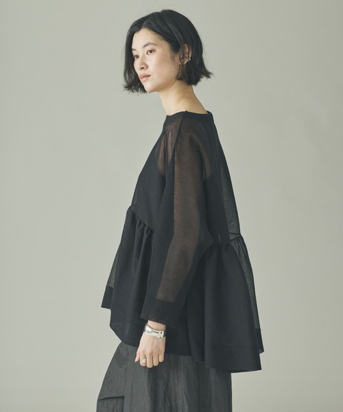 Curensology（カレンソロジー）の「Curensology(カレンソロジー)/シアーギャザーニットプルオーバー（ニット/セーター・レディース・ホワイト/ブラック/ライトピンク・FREE）」の11枚目の写真