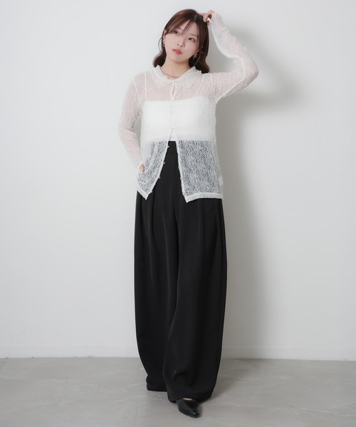 Riberry(リベリー)の「シアーレースシャツトップス(シャツ/ブラウス・レディース・オフホワイト/ブラック・MEDIUM)」の5枚目の写真