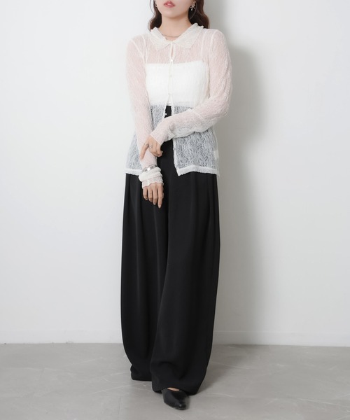 Riberry(リベリー)の「シアーレースシャツトップス(シャツ/ブラウス・レディース・オフホワイト/ブラック・MEDIUM)」の9枚目の写真