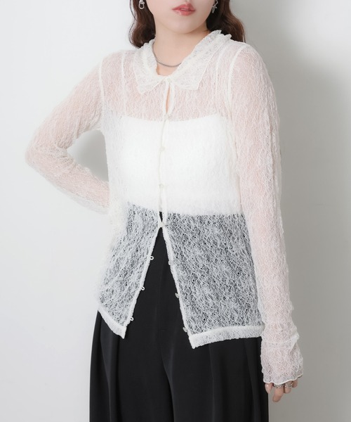 Riberry(リベリー)の「シアーレースシャツトップス(シャツ/ブラウス・レディース・オフホワイト/ブラック・MEDIUM)」の11枚目の写真
