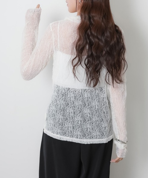 Riberry(リベリー)の「シアーレースシャツトップス(シャツ/ブラウス・レディース・オフホワイト/ブラック・MEDIUM)」の13枚目の写真