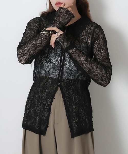 Riberry(リベリー)の「シアーレースシャツトップス(シャツ/ブラウス・レディース・オフホワイト/ブラック・MEDIUM)」の16枚目の写真
