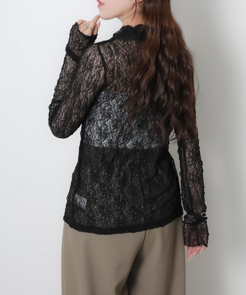 Riberry(リベリー)の「シアーレースシャツトップス(シャツ/ブラウス・レディース・オフホワイト/ブラック・MEDIUM)」の18枚目の写真
