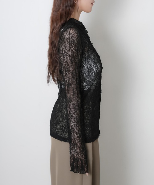 Riberry(リベリー)の「シアーレースシャツトップス(シャツ/ブラウス・レディース・オフホワイト/ブラック・MEDIUM)」の20枚目の写真