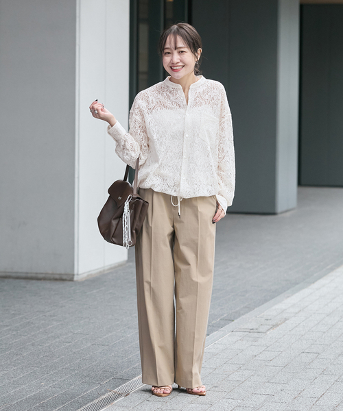 JOURNAL STANDARD(ジャーナルスタンダード)の「《WEB限定追加2》スタンドカラーレースロングスリーブブラウス(シャツ/ブラウス・レディース・ホワイト/ネイビー・FREE)」の3枚目の写真