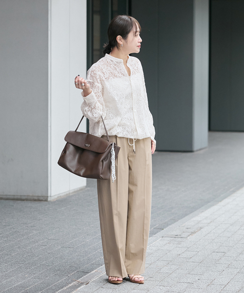 JOURNAL STANDARD(ジャーナルスタンダード)の「《WEB限定追加2》スタンドカラーレースロングスリーブブラウス(シャツ/ブラウス・レディース・ホワイト/ネイビー・FREE)」の5枚目の写真