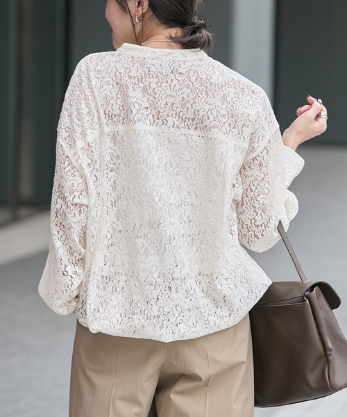 JOURNAL STANDARD(ジャーナルスタンダード)の「《WEB限定追加2》スタンドカラーレースロングスリーブブラウス(シャツ/ブラウス・レディース・ホワイト/ネイビー・FREE)」の11枚目の写真