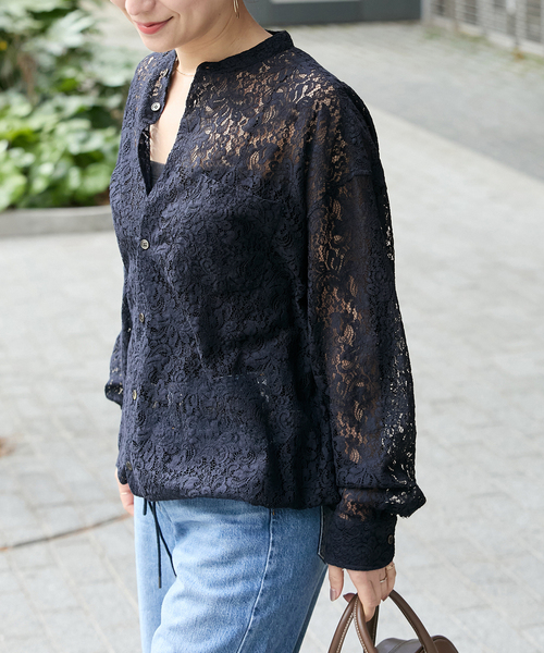 JOURNAL STANDARD(ジャーナルスタンダード)の「《WEB限定追加2》スタンドカラーレースロングスリーブブラウス(シャツ/ブラウス・レディース・ホワイト/ネイビー・FREE)」の14枚目の写真