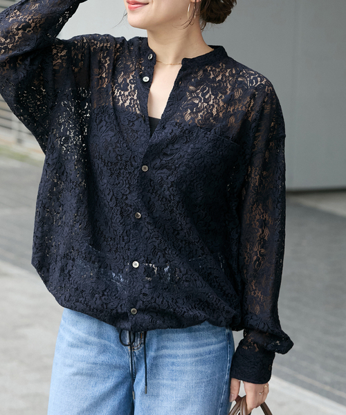 JOURNAL STANDARD(ジャーナルスタンダード)の「《WEB限定追加2》スタンドカラーレースロングスリーブブラウス(シャツ/ブラウス・レディース・ホワイト/ネイビー・FREE)」の15枚目の写真