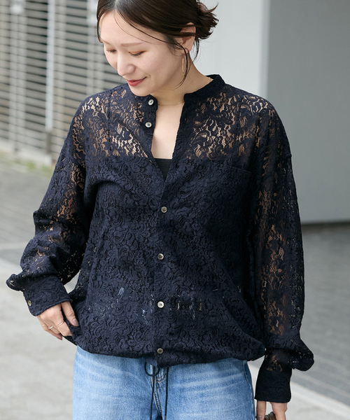 JOURNAL STANDARD(ジャーナルスタンダード)の「《WEB限定追加2》スタンドカラーレースロングスリーブブラウス(シャツ/ブラウス・レディース・ホワイト/ネイビー・FREE)」の16枚目の写真