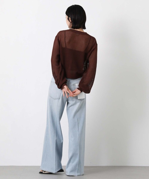 Gready Brilliant（グレディブリリアン）の「メッシュクルーパフカーディガン（カーディガン/ボレロ・レディース・ブラウン/オフホワイト・FREE）」の13枚目の写真