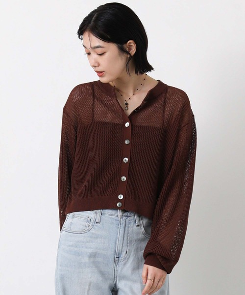 Gready Brilliant（グレディブリリアン）の「メッシュクルーパフカーディガン（カーディガン/ボレロ・レディース・ブラウン/オフホワイト・FREE）」の15枚目の写真