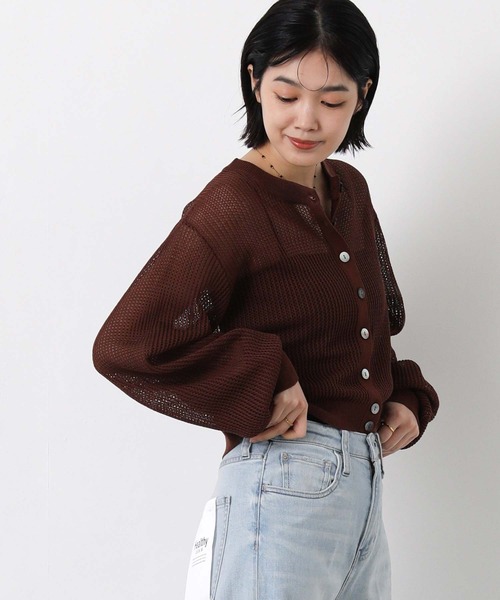 Gready Brilliant（グレディブリリアン）の「メッシュクルーパフカーディガン（カーディガン/ボレロ・レディース・ブラウン/オフホワイト・FREE）」の16枚目の写真