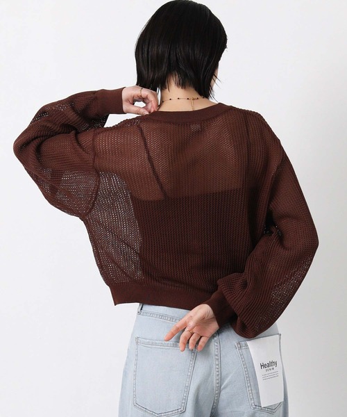 Gready Brilliant（グレディブリリアン）の「メッシュクルーパフカーディガン（カーディガン/ボレロ・レディース・ブラウン/オフホワイト・FREE）」の17枚目の写真