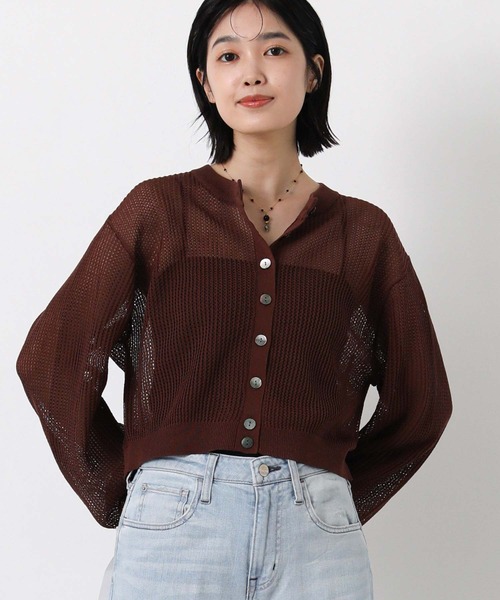 Gready Brilliant（グレディブリリアン）の「メッシュクルーパフカーディガン（カーディガン/ボレロ・レディース・ブラウン/オフホワイト・FREE）」の18枚目の写真