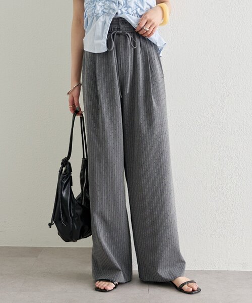 セール】【新色IVO・GRY/3サイズ展開◎】ラインストーンWベルトパンツ