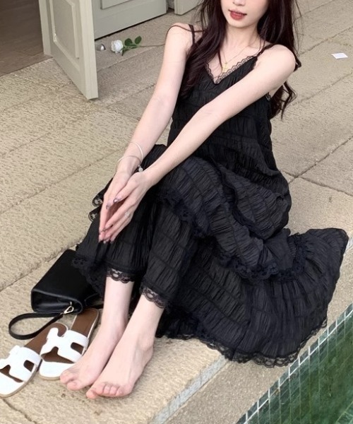 roomy(ルーミー)の「レースティアードキャミOP(ワンピース・レディース・ブラック/オフホワイト・FREE)」の10枚目の写真