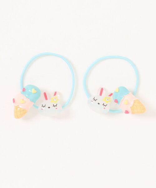 KP DECO（ケーピーデコ）の「mimiちゃん×アイスクリーム　ヘアポニー（ヘアゴム・キッズ・ピンク/ブルー・FREE）」の2枚目の写真