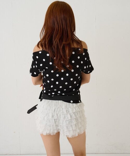 WHO'S WHO gallery（フーズフーギャラリー）の「ギャザーオフショルドットトップス（Tシャツ/カットソー・レディース・オフホワイト/ブラック・FREE）」の13枚目の写真