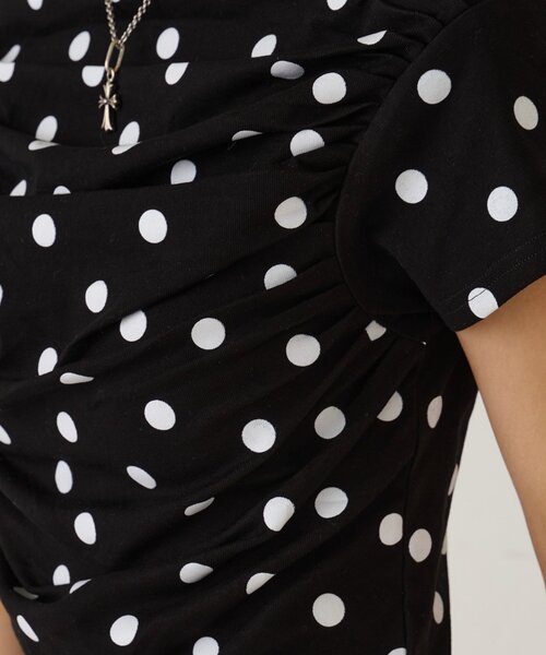 WHO'S WHO gallery（フーズフーギャラリー）の「ギャザーオフショルドットトップス（Tシャツ/カットソー・レディース・オフホワイト/ブラック・FREE）」の19枚目の写真