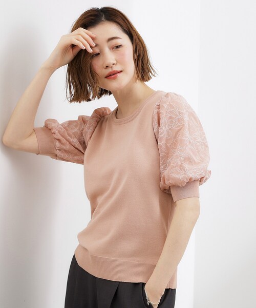 grove（グローブ）の「一枚で着映える大人の袖コンシャスニット（ニット/セーター・レディース・ピンク/ライトグレー/オフホワイト/ネイビー・05/04/03/02/01）」の4枚目の写真