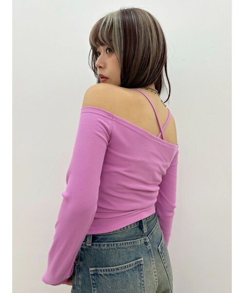 EVRIS（エヴリス）の「2WAYリブアンサンブルオフショルトップス（Tシャツ/カットソー・レディース・ホワイト/ピンク・FREE）」の8枚目の写真