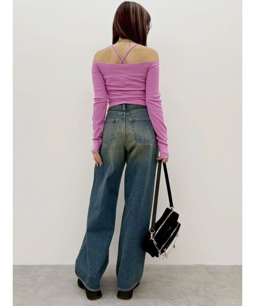 EVRIS（エヴリス）の「2WAYリブアンサンブルオフショルトップス（Tシャツ/カットソー・レディース・ホワイト/ピンク・FREE）」の9枚目の写真