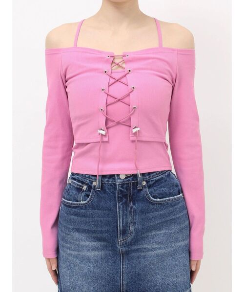 EVRIS（エヴリス）の「2WAYリブアンサンブルオフショルトップス（Tシャツ/カットソー・レディース・ホワイト/ピンク・FREE）」の17枚目の写真