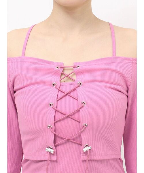 EVRIS（エヴリス）の「2WAYリブアンサンブルオフショルトップス（Tシャツ/カットソー・レディース・ホワイト/ピンク・FREE）」の20枚目の写真