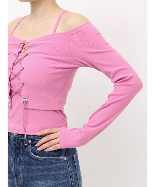 EVRIS（エヴリス）の「2WAYリブアンサンブルオフショルトップス（Tシャツ/カットソー・レディース・ホワイト/ピンク・FREE）」の21枚目の写真