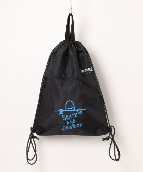 THRASHER(スラッシャー)の「THRASHER スラッシャー ナップサック 巾着バッグ(ST)(バックパック/リュック・メンズ・ブルー/ホワイト/ピンク・FREE)」の1枚目の写真