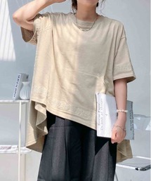 ○ゆったり涼感シルエット テントライン刺繍半袖Tシャツ
