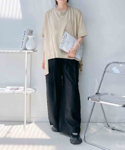 AS KNOW AS plus(アズノゥアズプラス)の「○ゆったり涼感シルエット テントライン刺繍半袖Tシャツ(Tシャツ/カットソー・レディース・グレイッシュベージュ/ブルー/ブラック・FREE)」の18枚目の写真
