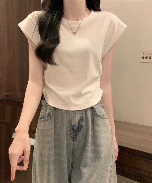 NoBelle(ノベル)の「フレンチスリーブTシャツ ノースリーブカットソー(Tシャツ/カットソー・レディース・ブラック/ホワイト/カーキ・L/M)」の1枚目の写真