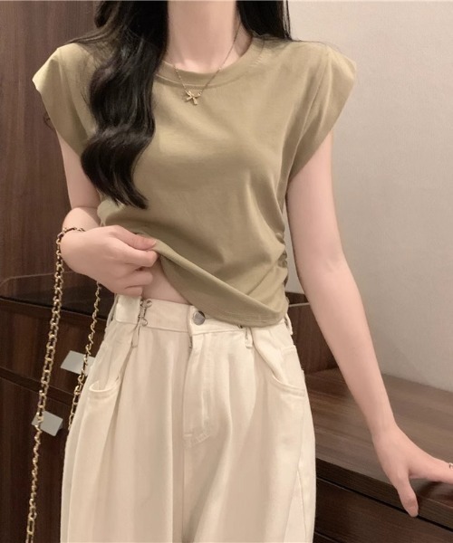 NoBelle(ノベル)の「フレンチスリーブTシャツ ノースリーブカットソー(Tシャツ/カットソー・レディース・ブラック/ホワイト/カーキ・L/M)」の3枚目の写真