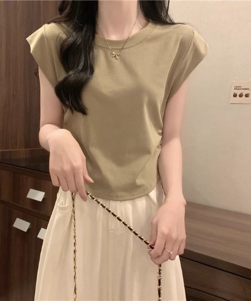 NoBelle(ノベル)の「フレンチスリーブTシャツ ノースリーブカットソー(Tシャツ/カットソー・レディース・ブラック/ホワイト/カーキ・L/M)」の4枚目の写真