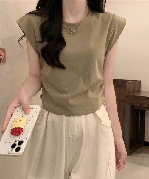NoBelle(ノベル)の「フレンチスリーブTシャツ ノースリーブカットソー(Tシャツ/カットソー・レディース・ブラック/ホワイト/カーキ・L/M)」の5枚目の写真