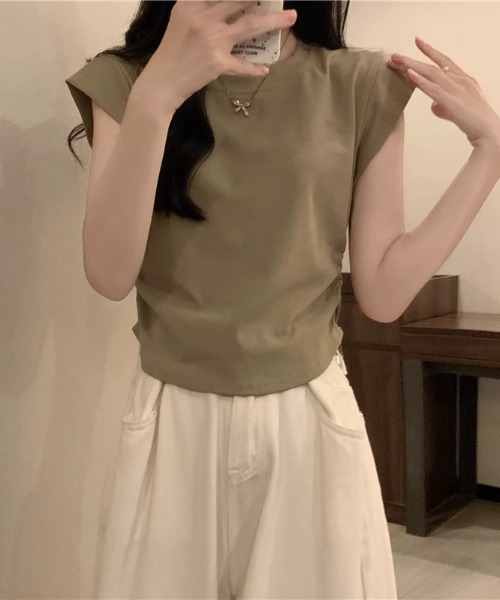 NoBelle(ノベル)の「フレンチスリーブTシャツ ノースリーブカットソー(Tシャツ/カットソー・レディース・ブラック/ホワイト/カーキ・L/M)」の6枚目の写真