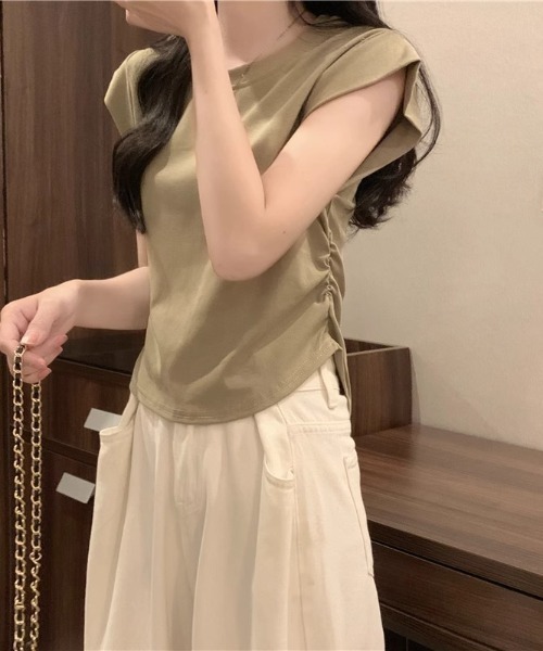 NoBelle(ノベル)の「フレンチスリーブTシャツ ノースリーブカットソー(Tシャツ/カットソー・レディース・ブラック/ホワイト/カーキ・L/M)」の7枚目の写真