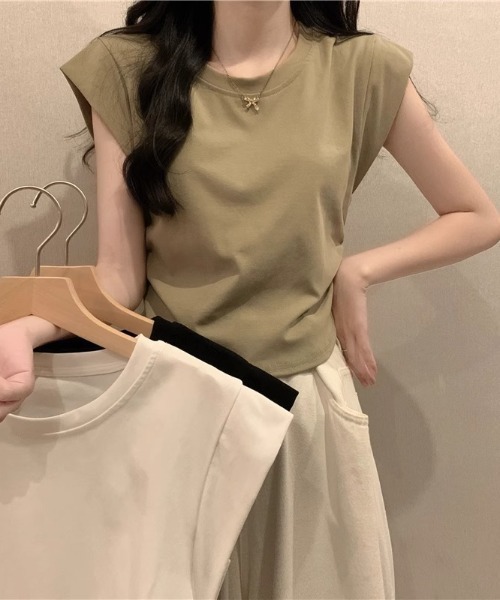 NoBelle(ノベル)の「フレンチスリーブTシャツ ノースリーブカットソー(Tシャツ/カットソー・レディース・ブラック/ホワイト/カーキ・L/M)」の8枚目の写真