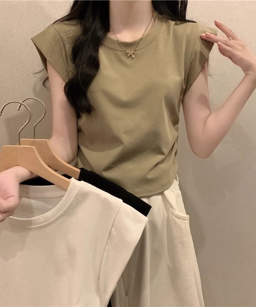 NoBelle(ノベル)の「フレンチスリーブTシャツ ノースリーブカットソー(Tシャツ/カットソー・レディース・ブラック/ホワイト/カーキ・L/M)」の9枚目の写真