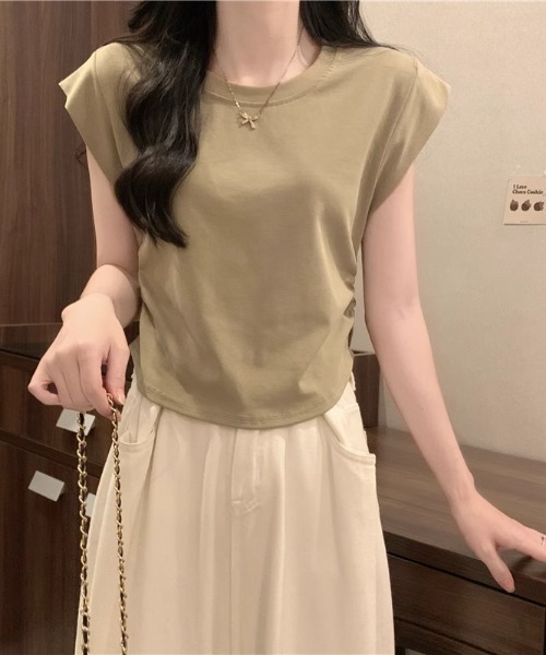 NoBelle(ノベル)の「フレンチスリーブTシャツ ノースリーブカットソー(Tシャツ/カットソー・レディース・ブラック/ホワイト/カーキ・L/M)」の10枚目の写真