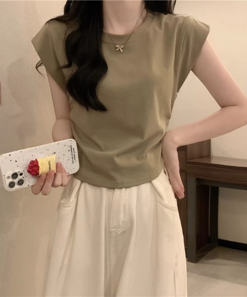 NoBelle(ノベル)の「フレンチスリーブTシャツ ノースリーブカットソー(Tシャツ/カットソー・レディース・ブラック/ホワイト/カーキ・L/M)」の11枚目の写真
