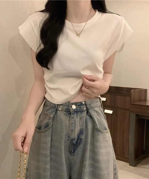 NoBelle(ノベル)の「フレンチスリーブTシャツ ノースリーブカットソー(Tシャツ/カットソー・レディース・ブラック/ホワイト/カーキ・L/M)」の13枚目の写真