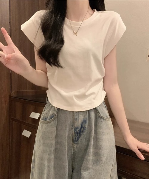 NoBelle(ノベル)の「フレンチスリーブTシャツ ノースリーブカットソー(Tシャツ/カットソー・レディース・ブラック/ホワイト/カーキ・L/M)」の15枚目の写真