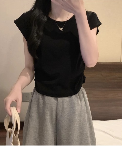 NoBelle(ノベル)の「フレンチスリーブTシャツ ノースリーブカットソー(Tシャツ/カットソー・レディース・ブラック/ホワイト/カーキ・L/M)」の22枚目の写真